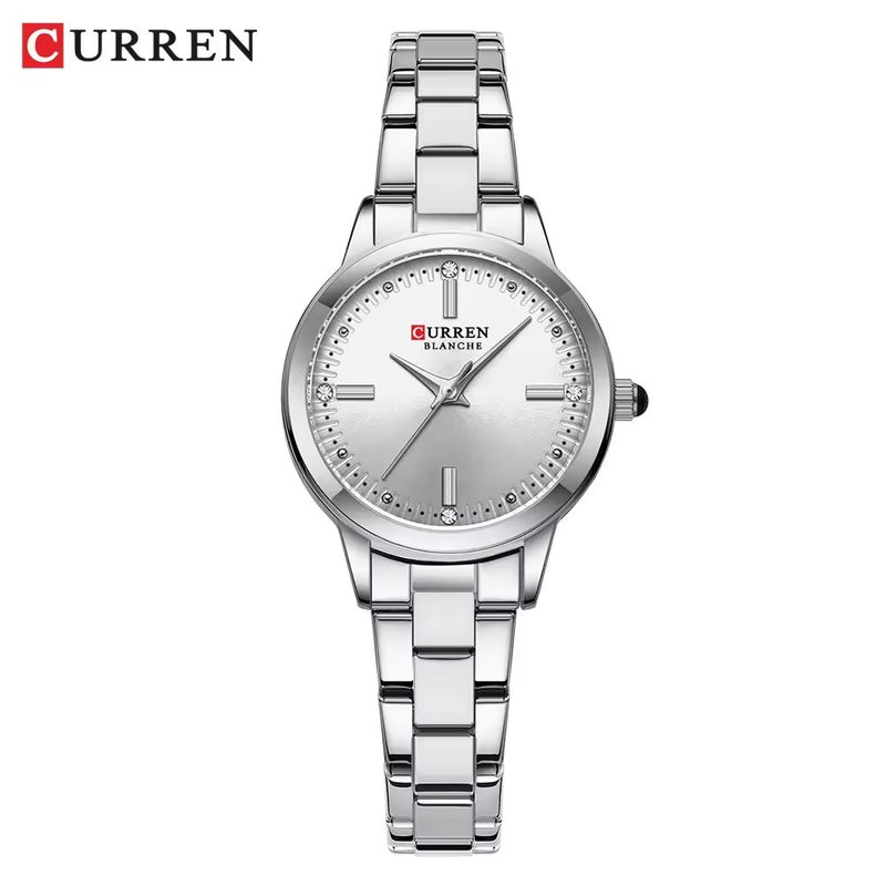 C-9094L Curren white Dial silver Stainless Steel Chain Analog Quartz Women's fashion Watch. TIMECHECK