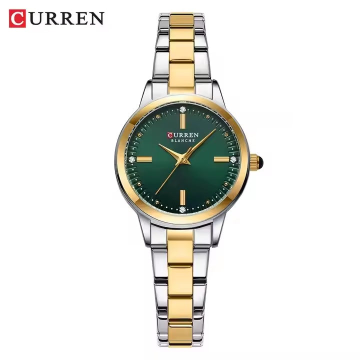 C-9094L Curren GREEN Dial silver-gold Stainless Steel Chain Analog Quartz Women's fashion Watch. TIMECHECK