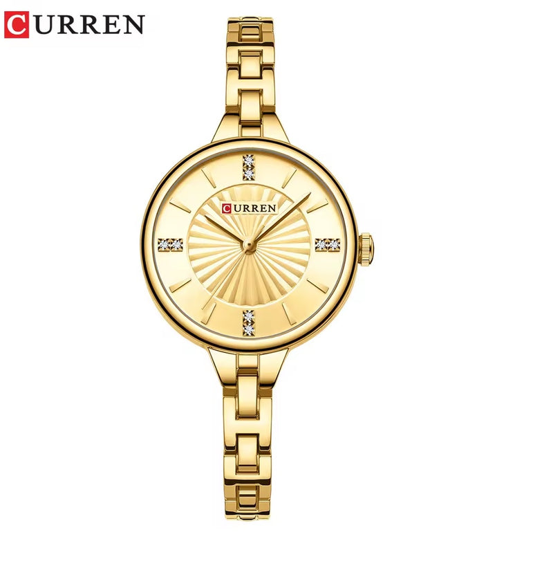 C-9097L Curren GOLDEN Dial GOLDEN Stainless Steel Chain Analog Quartz Women's fashion Watch. TIMECHECK