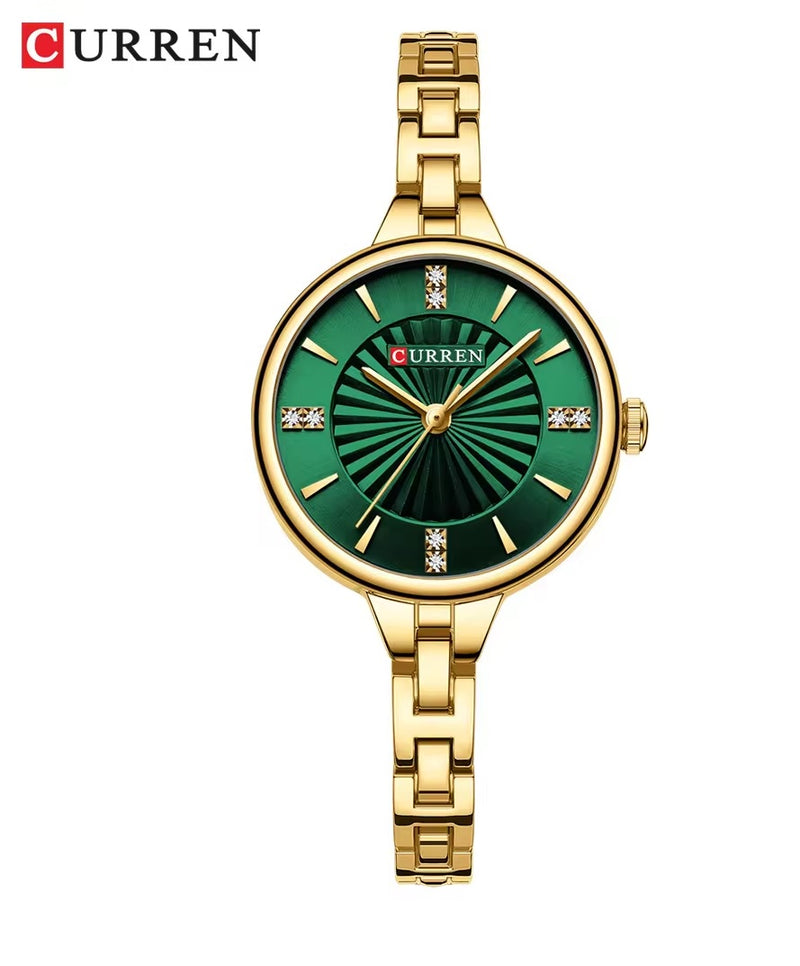 C-9097L Curren GREEN Dial GOLDEN Stainless Steel Chain Analog Quartz Women's fashion Watch. TIMECHECK