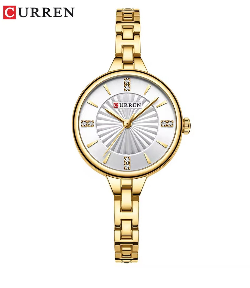 C-9097L Curren WHITE Dial GOLDEN Stainless Steel Chain Analog Quartz Women's fashion Watch. TIMECHECK