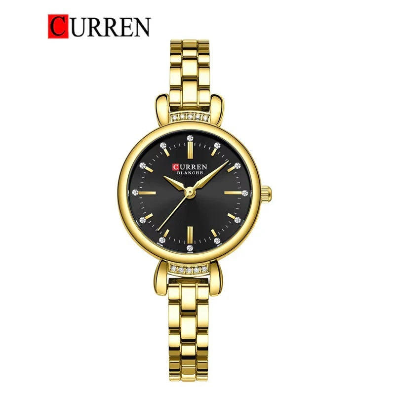 C-9098L Curren black Dial golden Stainless Steel Chain Analog Quartz Women's fashion Watch.