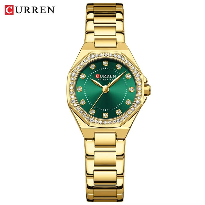 C-9100L Curren green Dial gold  Stainless Chain Steel Analog Quartz Women's Watch with brand {box&bag}