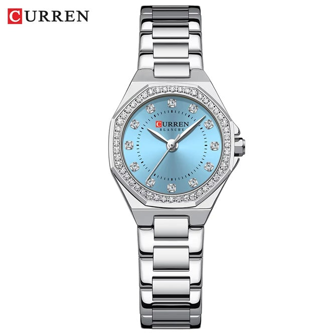 C-9100L Curren blue Dial silver Stainless Chain Steel Analog Quartz Women's Watch with brand {box&bag}