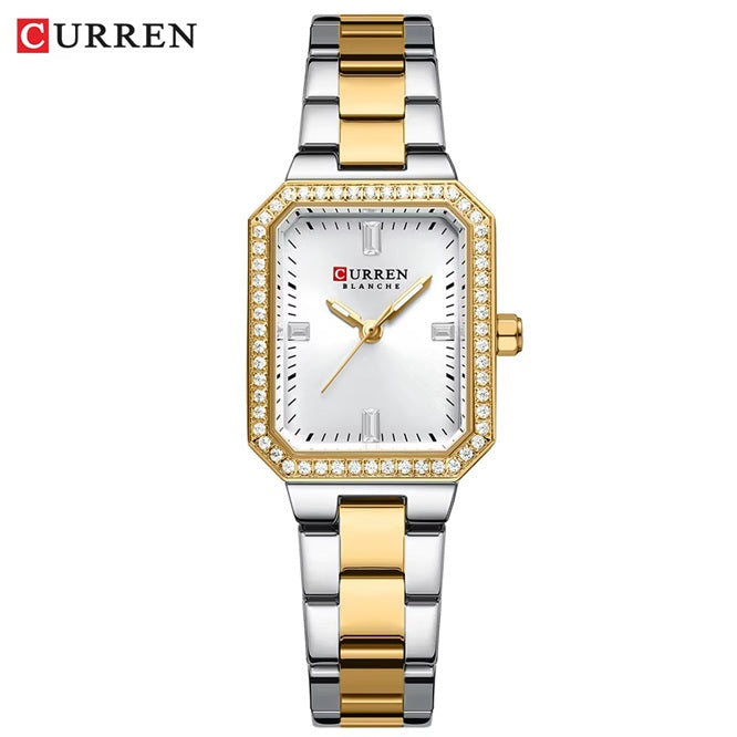 C-9102L Curren white Dial silver/golden  Stainless Chain Steel Analog Quartz Women's Watch with brand{box&bag}