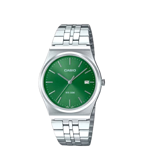 MTP-B145d-3avdf Casio GREEN Dial Stainless Steel silver Chain Quartz Men's Watch.