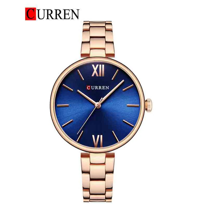 C-9017L Curren Blue Dial Rose-gold Stainless Steel Chain Analog Quartz Women's Watch.