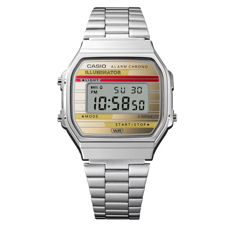 A168WEHA-9ADF Casio Vintage SILVER Metal Band Illuminator Digital Men's Watch. TIMECHECK