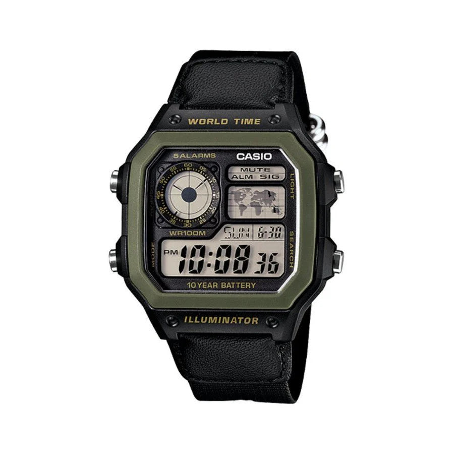 AE-1200WHB-1BVDF Casio Black Resin Digital Quartz Movement Men's Watch.