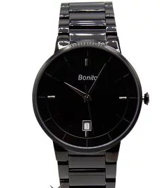 K-5144 Bonito Black Dial Black Stainless Steel Chain Analog Quartz Men's Watch.