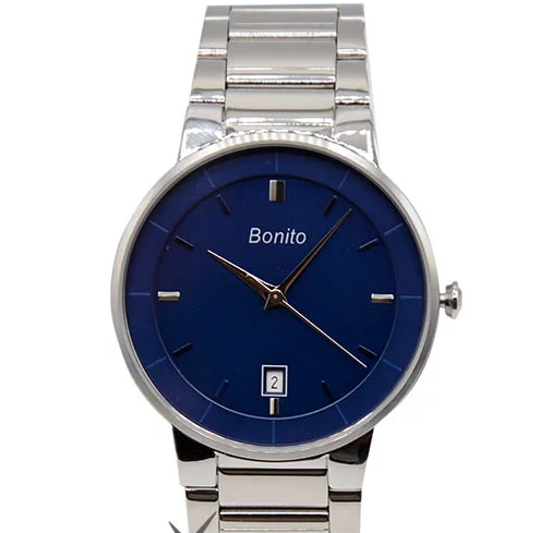 K-5144 Bonito Blue Dial Silver Stainless Steel Chain Analog Quartz Men's Watch.