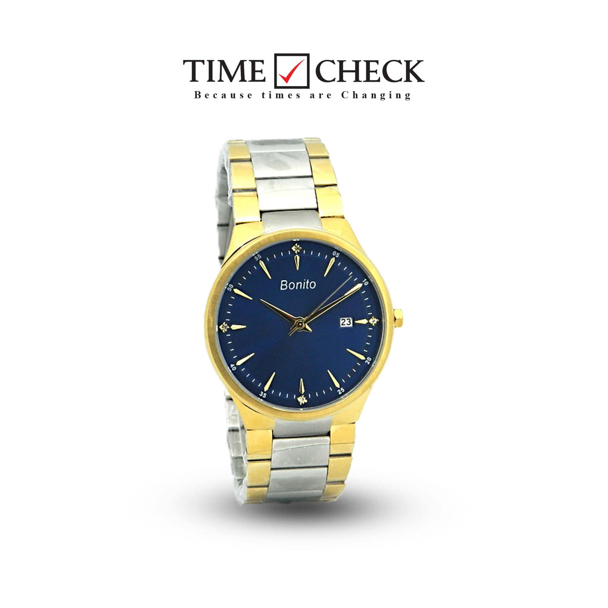 K-5149 Bonito Blue Dial Silver-Gold Stainless Steel Chain Analog Quartz Men's Watch. TIMECHECK