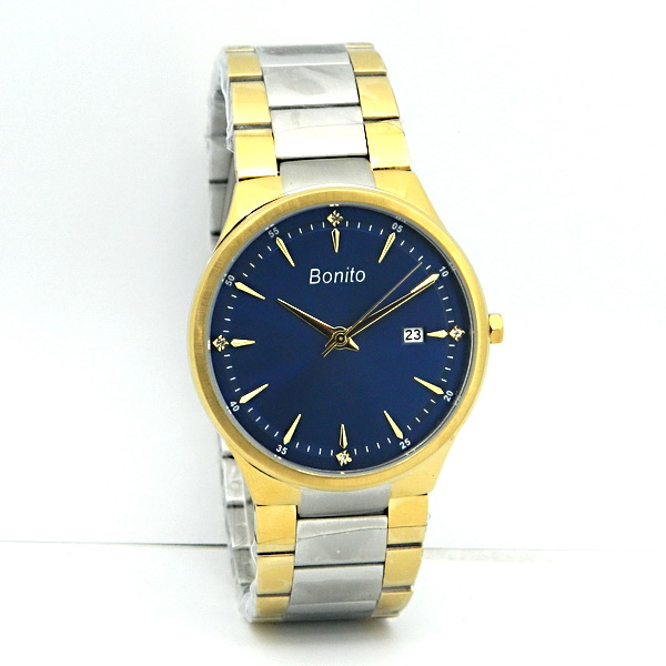 K-5149 Bonito Blue Dial Silver-Gold Stainless Steel Chain Analog Quartz Men's Watch. TIMECHECK