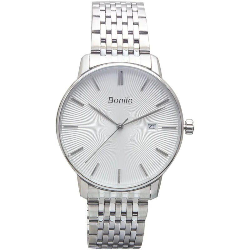 K-5150 Bonito White Dial Silver Stainless Steel Chain Analog Quartz Men's Watch. TIMECHECK