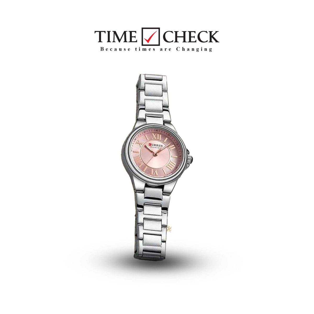 C-9091L Curren pink Dial silver Stainless Steel Analog Quartz Women's Watch. TIMECHECK