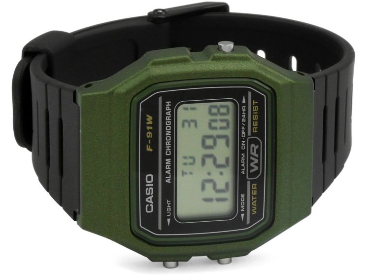 F-91WM-3AEF Casio Resin Case & Band Green Case Digital Quartz men's Watch. TIMECHECK