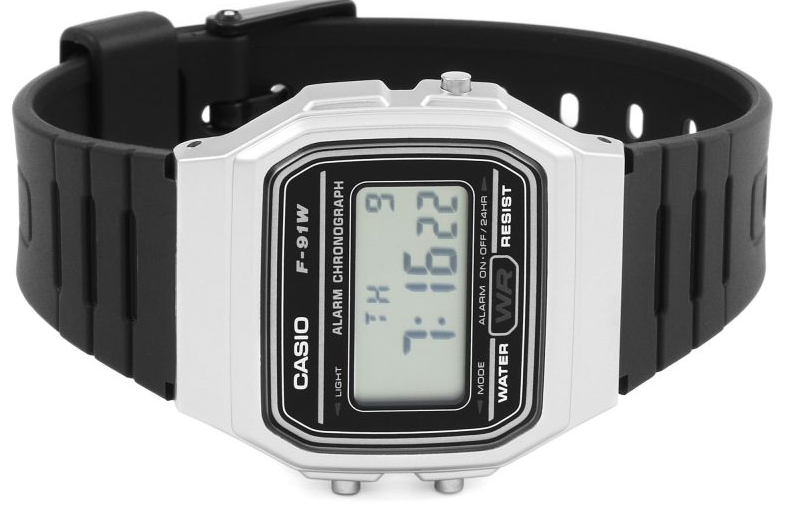 F-91WM-7AEF Casio Resin Case & Band Silver Case Digital Quartz Women's Watch. TIMECHECK