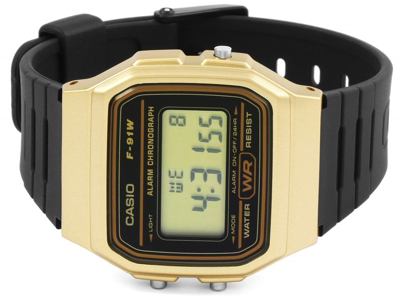 F-91WM-9AEF Casio Resin Case & Band Gold Case Digital Quartz Women's Watch. TIMECHECK