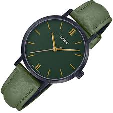 LTP-VT02BL-3AUDF Casio Green Dial Green Leather Strap Analog Quartz Women's Watch.