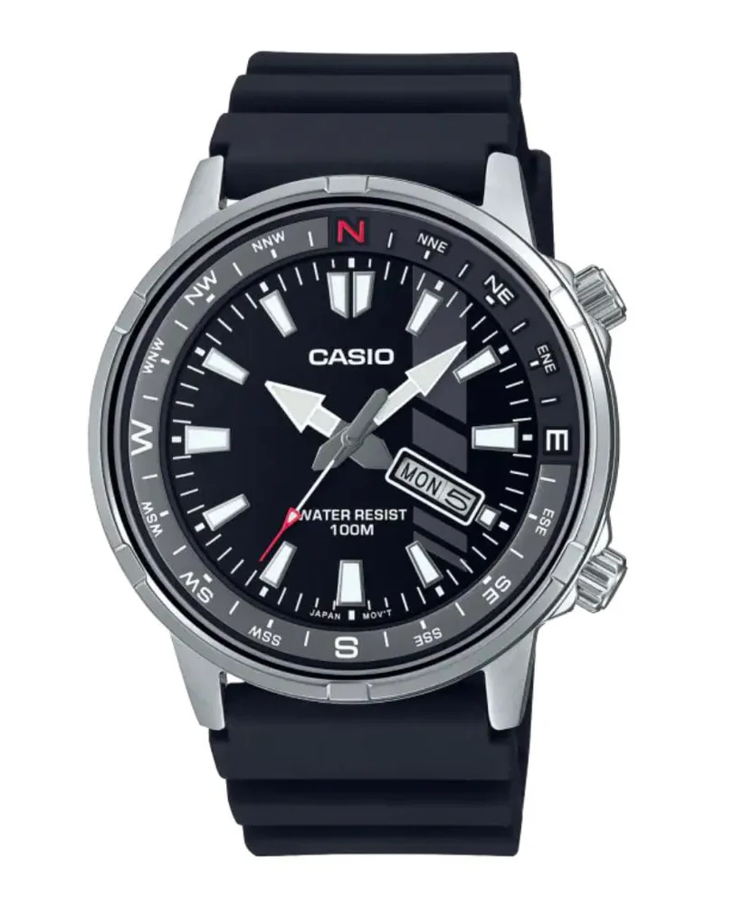 MTD-130-1AVDF Casio Black Dial Steel Case Silicon Strap Analog Quartz Men's Watch.