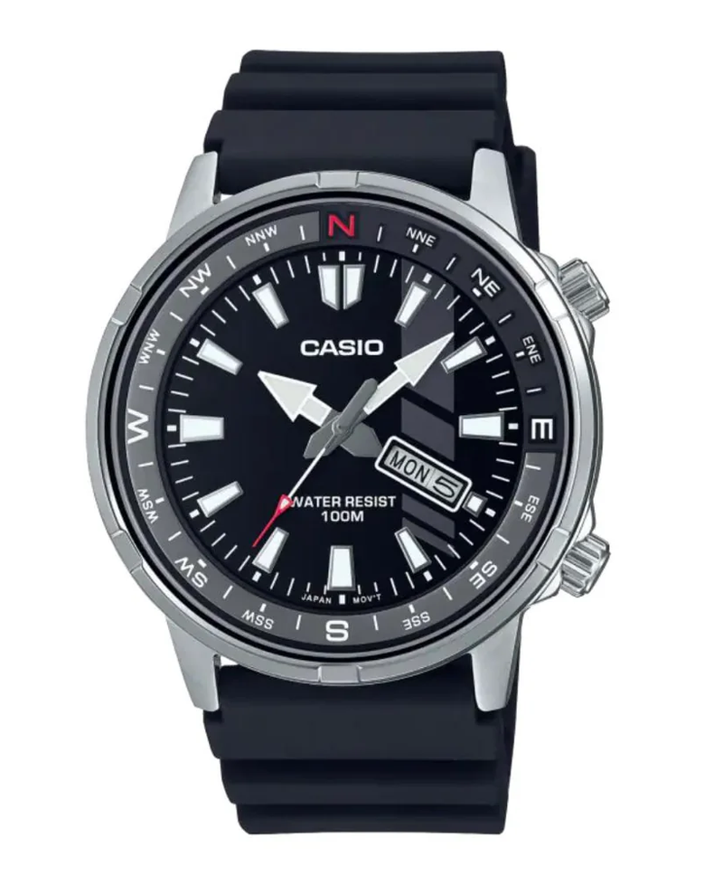 MTD-130-1AVDF Casio Black Dial Steel Case Silicon Strap Analog Quartz Men's Watch. TIMECHECK