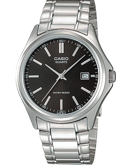 MTP-1183A-1ADF Casio Black Dial Silver Stainless Steel Analog Quartz Men's Watch. TIMECHECK