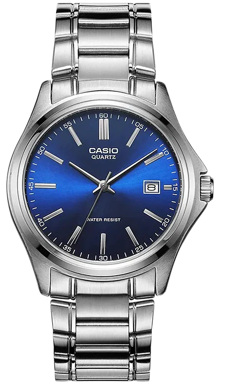 MTP-1183A-2ADF Casio Blue Dial Silver Stainless Steel Chain Analog Quartz Men's Watch.