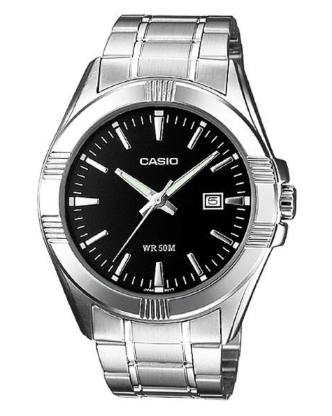 MTP-1308D-1AVDF Casio Black Dial Silver Stainless Steel Analog Quartz Men's Watch. TIMECHECK