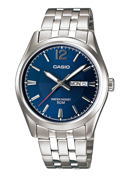 MTP-1335D-2AVDF Casio Blue Dial Silver Stainless Steel Quartz Analog Men's Watch. TIMECHECK