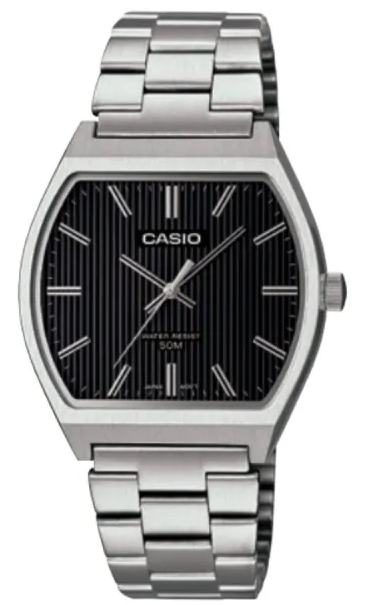 MTP-B140D-1AVDF Casio Black Dial Silver Stainless Steel Chain Analog Men's Watch. TIMECHECK