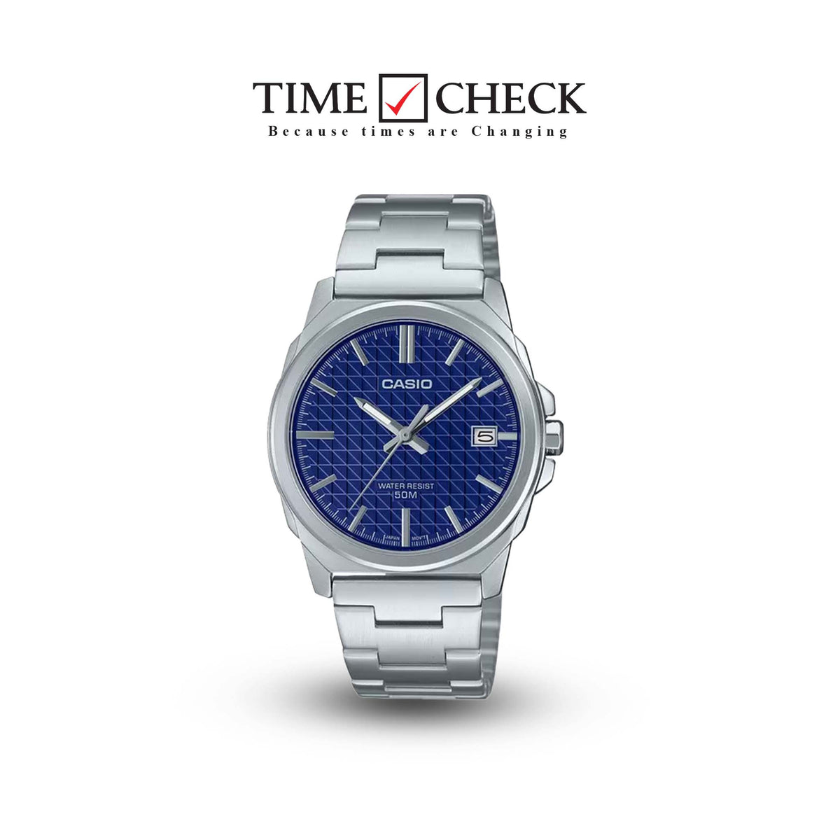 MTP-E720D-2AVDF Casio Blue Dial Silver Stainless Steel Analog Quartz Men's Watch. TIMECHECK