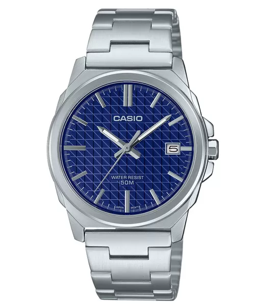 MTP-E720D-2AVDF Casio Blue Dial Silver Stainless Steel Analog Quartz Men's Watch. TIMECHECK