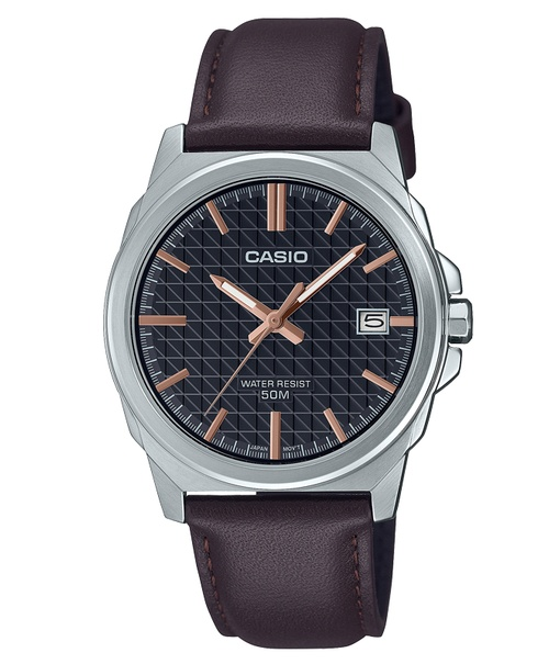MTP-E720L-5AVDF Casio Black Dial Black Leather Strap Analog Quartz Men's Watch.