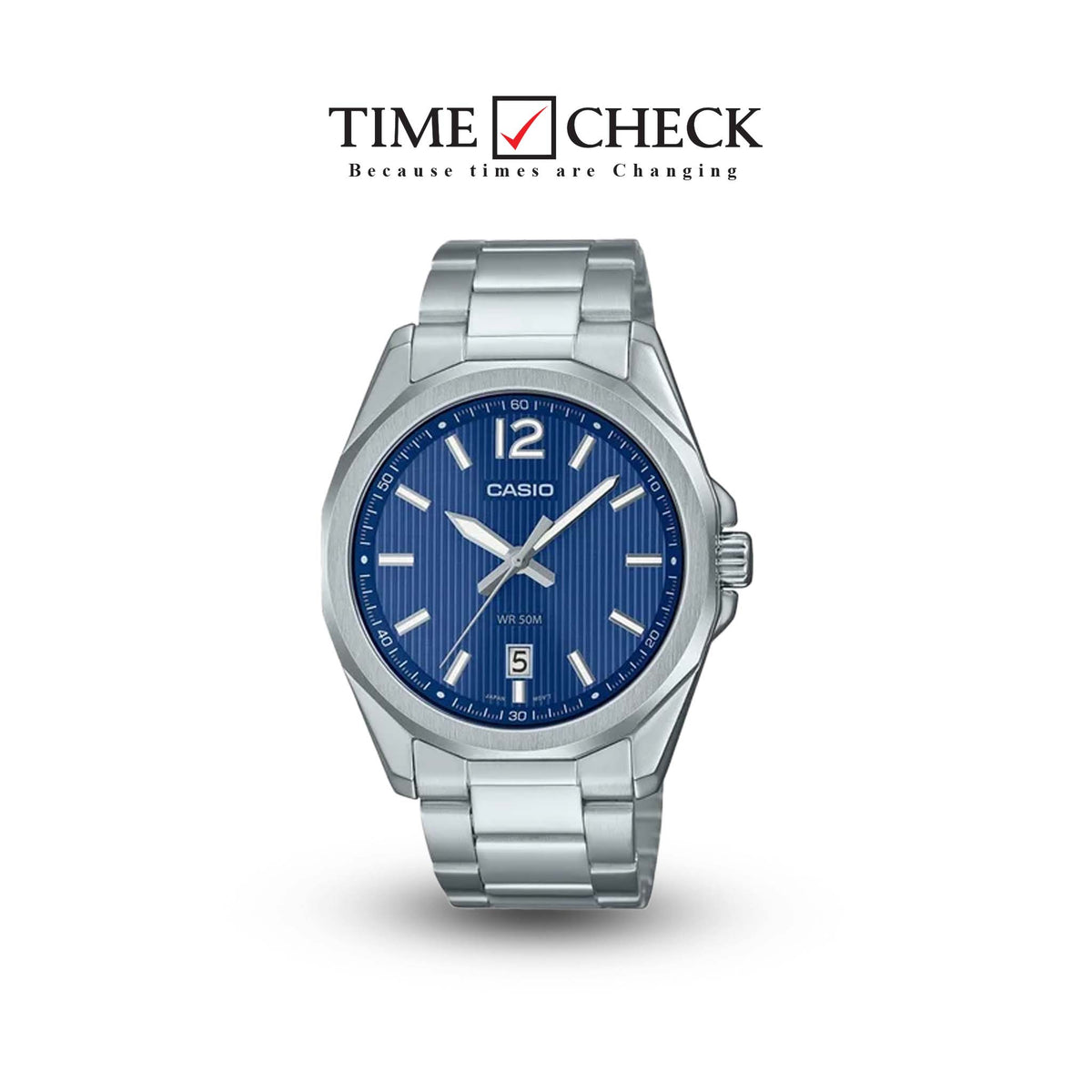 MTP-E725D-2AVDF Casio Blue Dial Silver Stainless Steel Chain Analog Quartz Men's Watch. TIMECHECK