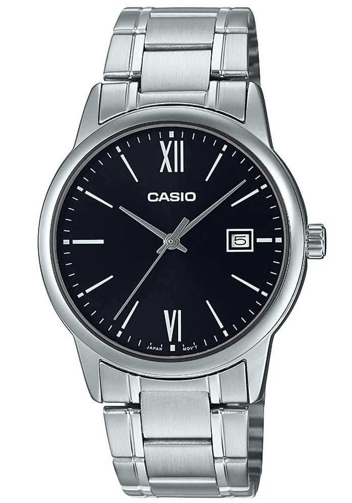 MTP-V002D-1B3UDF Casio Black Dial Silver Stainless Steel Chain Analog Men's Watch.