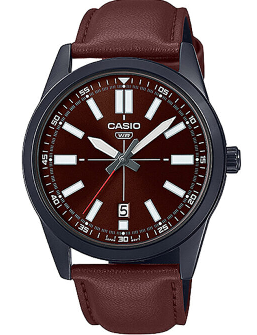 MTP-VD02BL-5EUDF Casio Black Dial Black Leather Strap Analog Quartz Men's Watch.