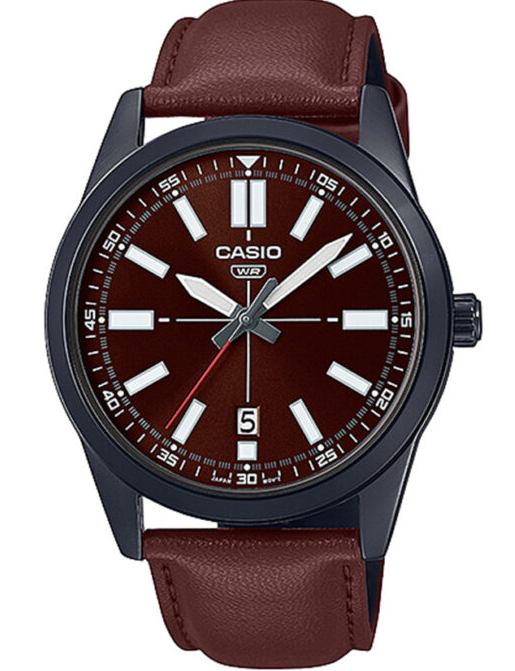 MTP-VD02BL-5EUDF Casio Black Dial Black Leather Strap Analog Quartz Men's Watch. TIMECHECK