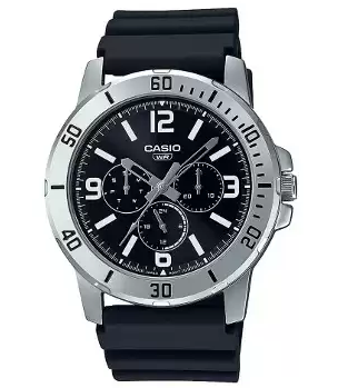 MTP-VD300-1BUDF Casio Black Dial Steel Case Black Strap Analog Quartz Men's Watch.