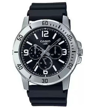 MTP-VD300-1BUDF Casio Black Dial Steel Case Black Strap Analog Quartz Men's Watch. TIMECHECK