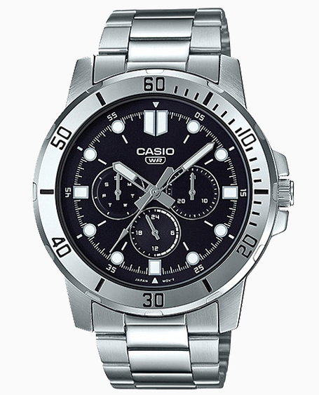 MTP-VD300D-1EUDF Casio Black Dial Silver Stainless Steel Analog Quartz Men's Watch.