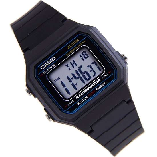 W-217H-1AVDF Casio Black Resin Case Black Resin Band Digital Quartz Men's Watch. TIMECHECK