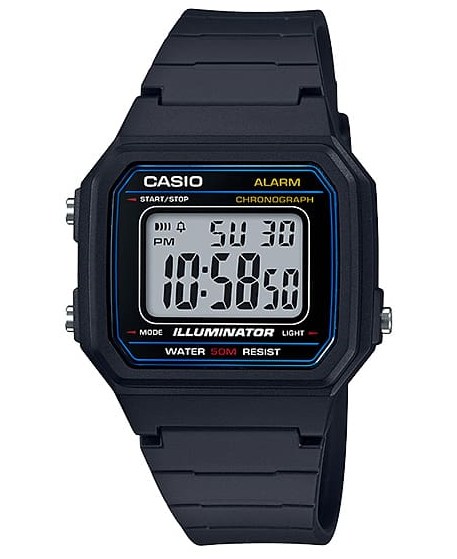 W-217H-1AVDF Casio Black Resin Case Black Resin Band Digital Quartz Men's Watch.