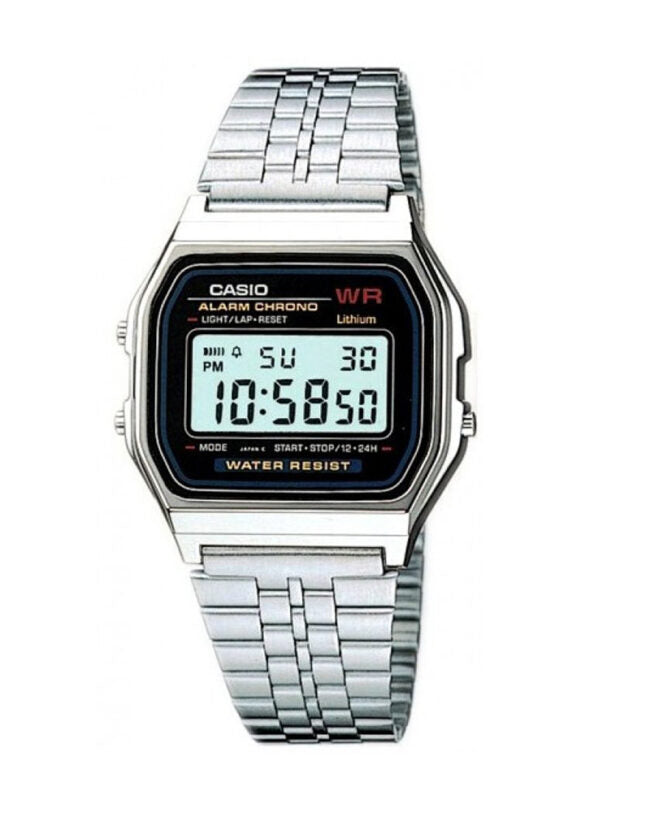 A159W-N1DF Casio Vintage Stainless Steel Silver Tone Digital Rectangle Unisex Watch.