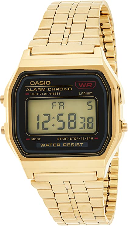 A159WGEA-1DF Casio Stainless Steel Gold Tone Digital Rectangle Women's Watch.