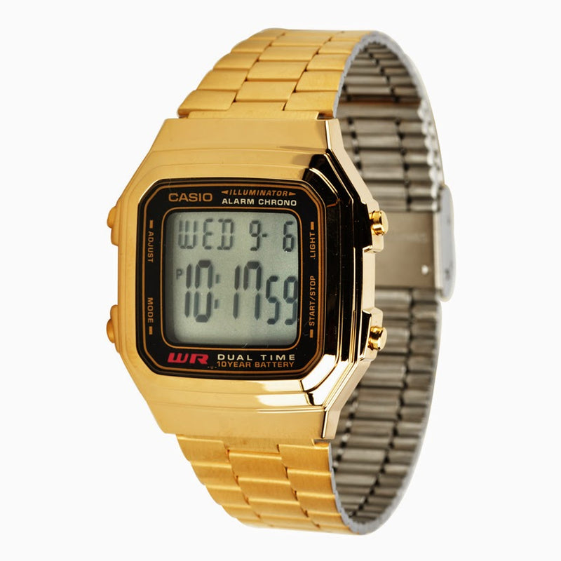 A178WGA-1ADF Casio Vintage Youth Black Dial With Golden Colour Bracelet Unisex Watch. fashionable