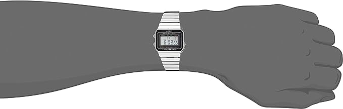 A700W-1ADF Casio Vintage Digital Rectangle Silver Stainless Steel Bracelet Watch. fashionable