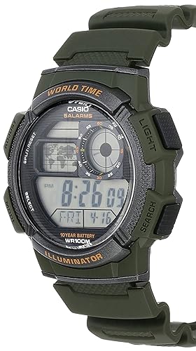 AE-1000W-3AVDF Casio Green Band Youth Digital Grey Dial Men's Watch. fashionable