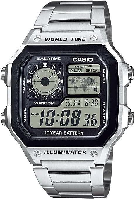 AE-1200WHD-1AVDF Casio Silver Stainless-Steel with Digital  Men's Quartz Watch.