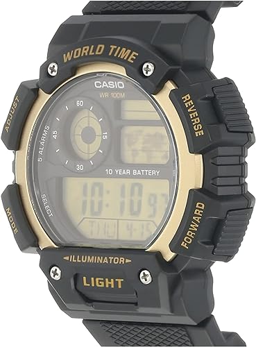 AE-1400WH-9AVDF Casio Black Resin Youth Digital Gold Dial Men's Watch. fashionable