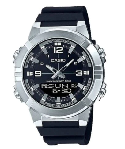AMW-870-1AVDF Casio Black Dial Black Silicon Strap Digital Analog Men's Quartz Watch.